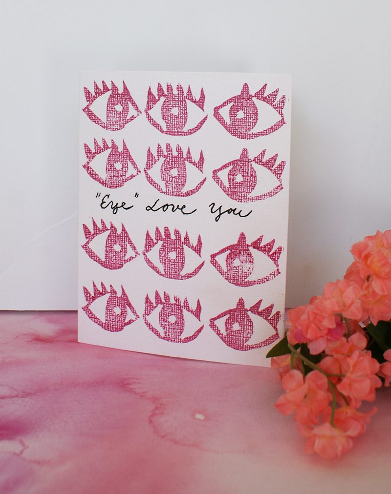 Eye Love You funny Valentine's Day card made with handmade stamps