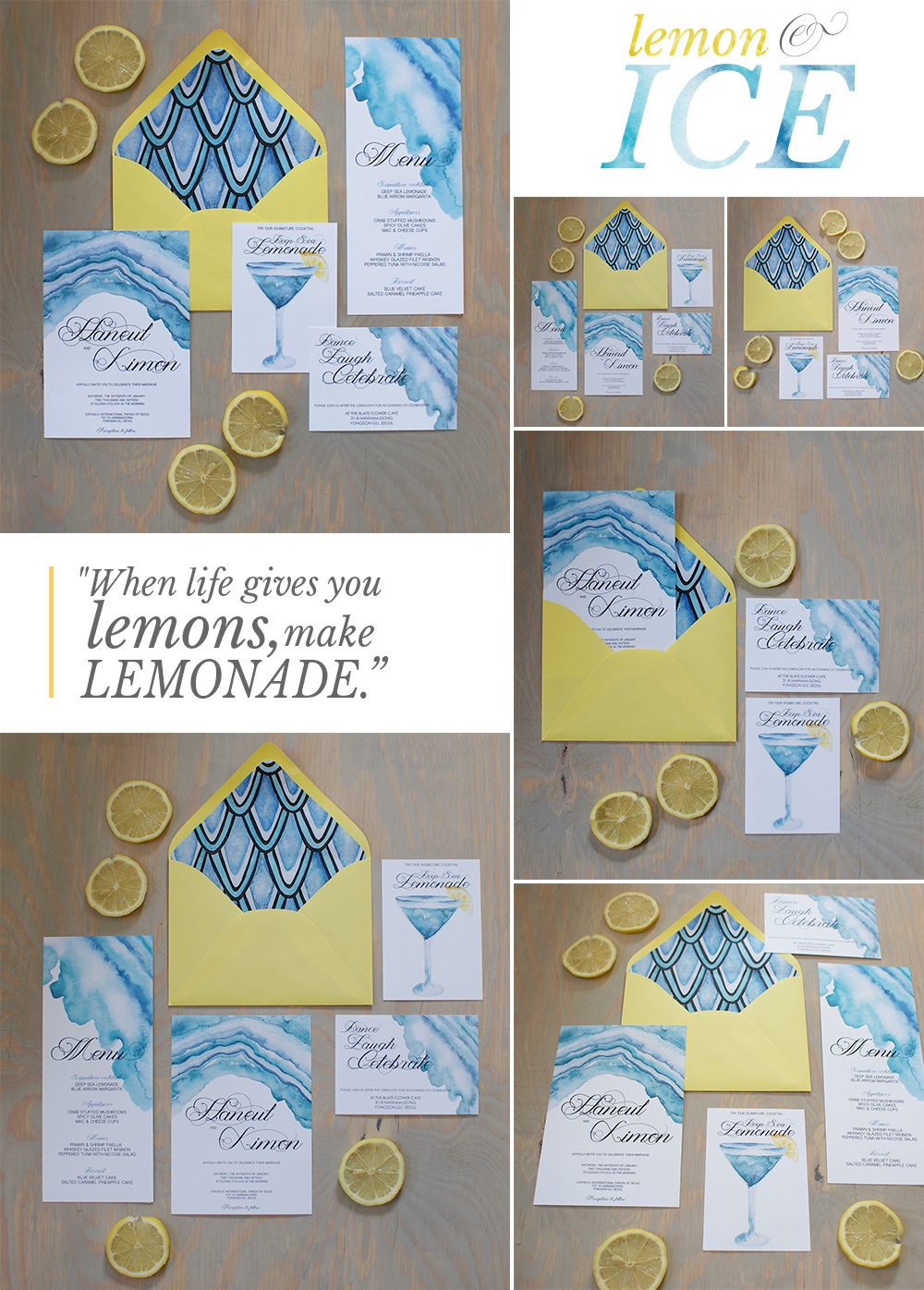 lemon and ice watercolor invitations
