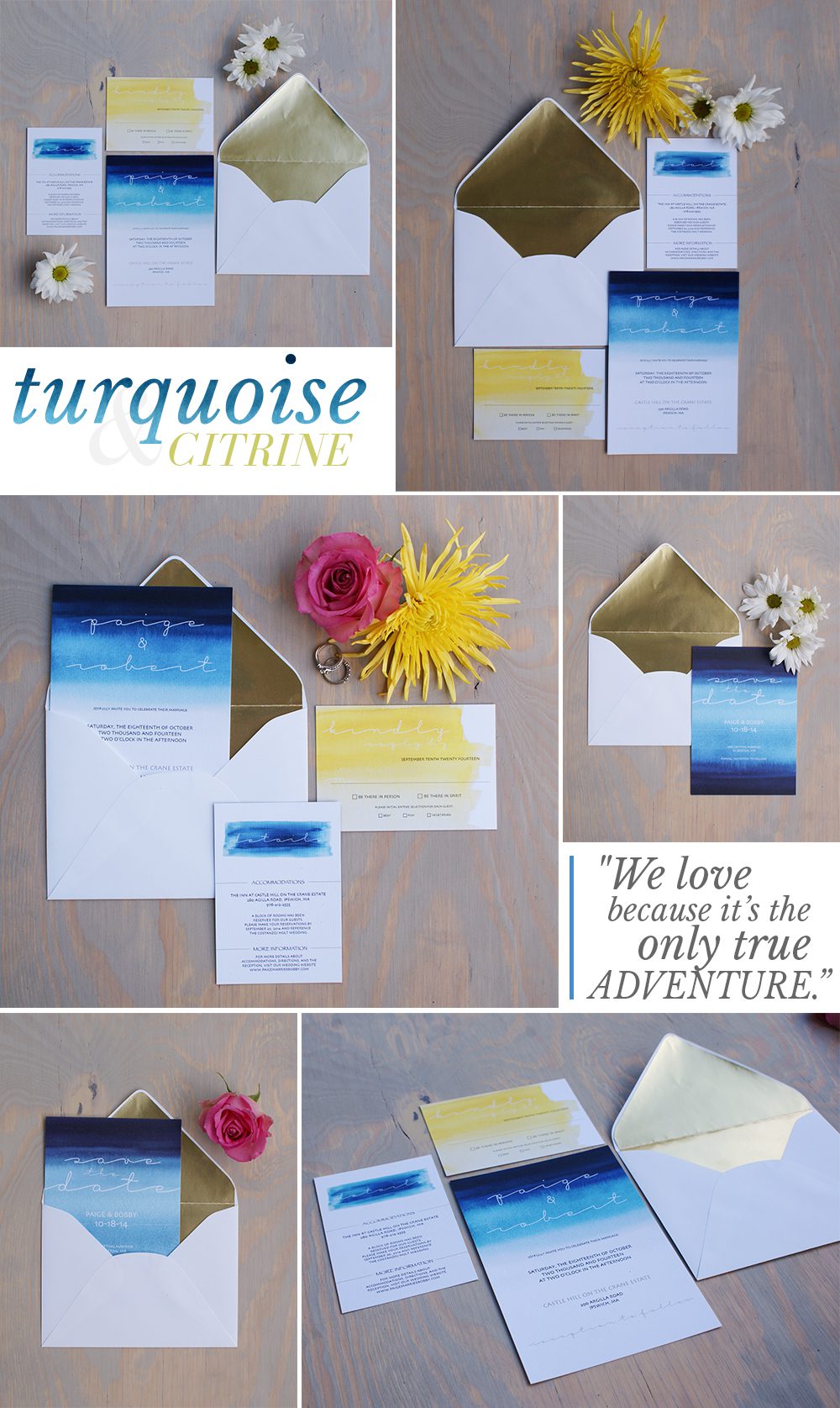 turquoise and citrine watrecolor wedding invitation