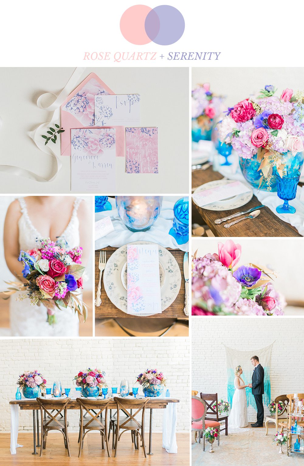 rose quartz and serenity- pantone color of the year 2016-blue and pink wedding colors