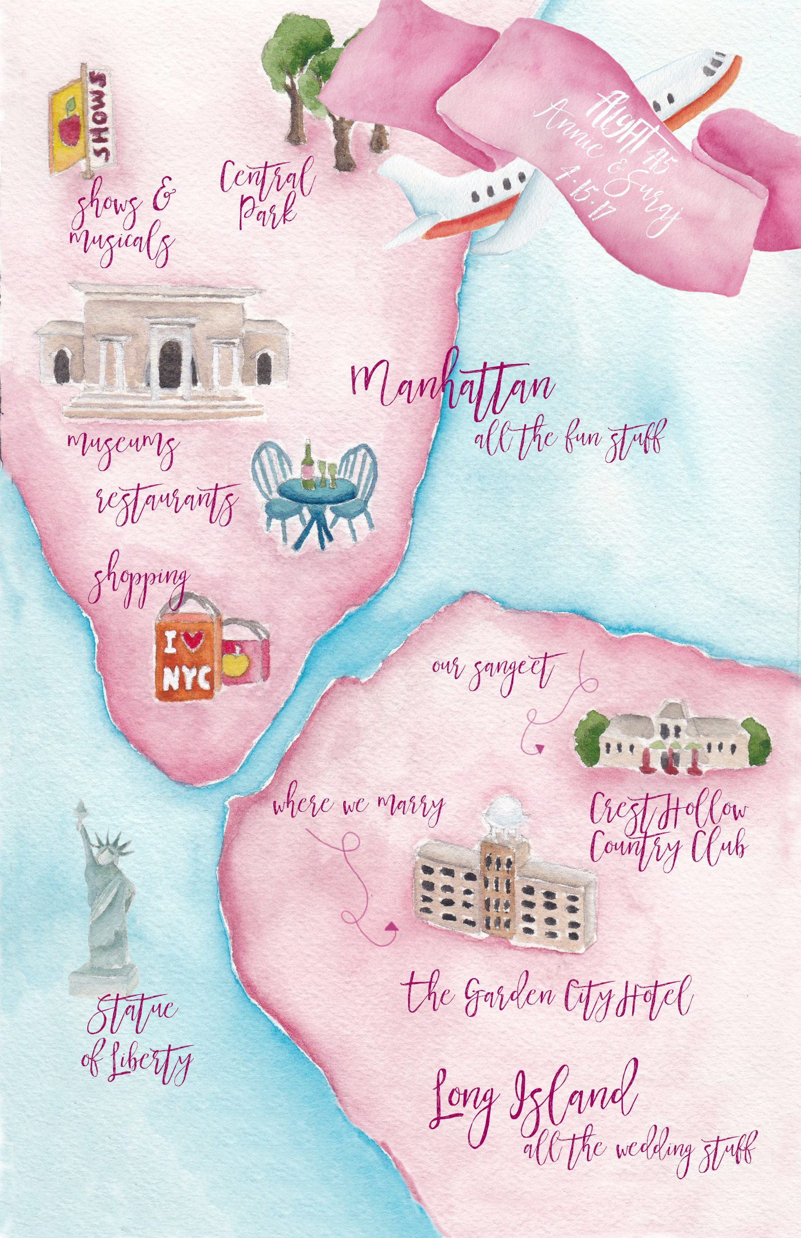 long island and new york wedding map