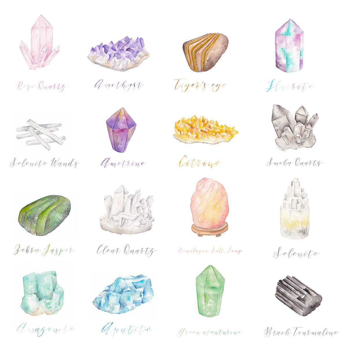 watercolor crystal illustrations