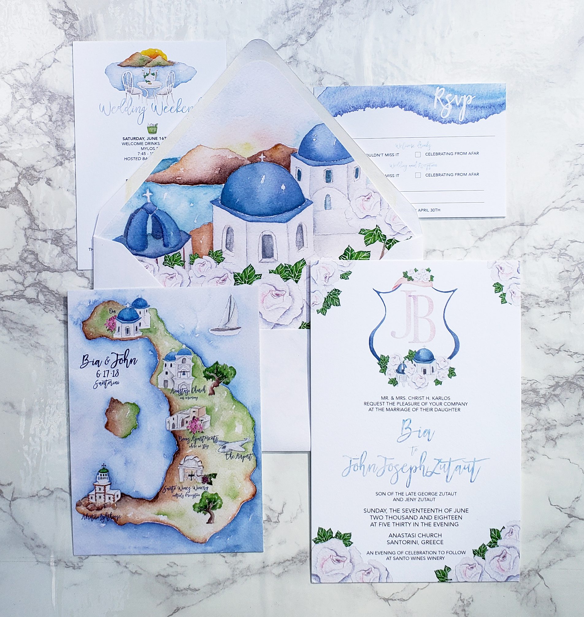 custom watercolor wedding invitation by bohemian mint