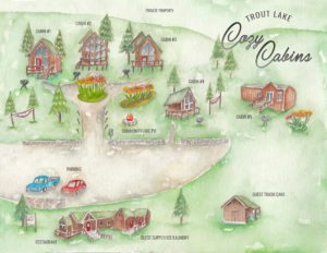 Cozy Cabins watercolor map
