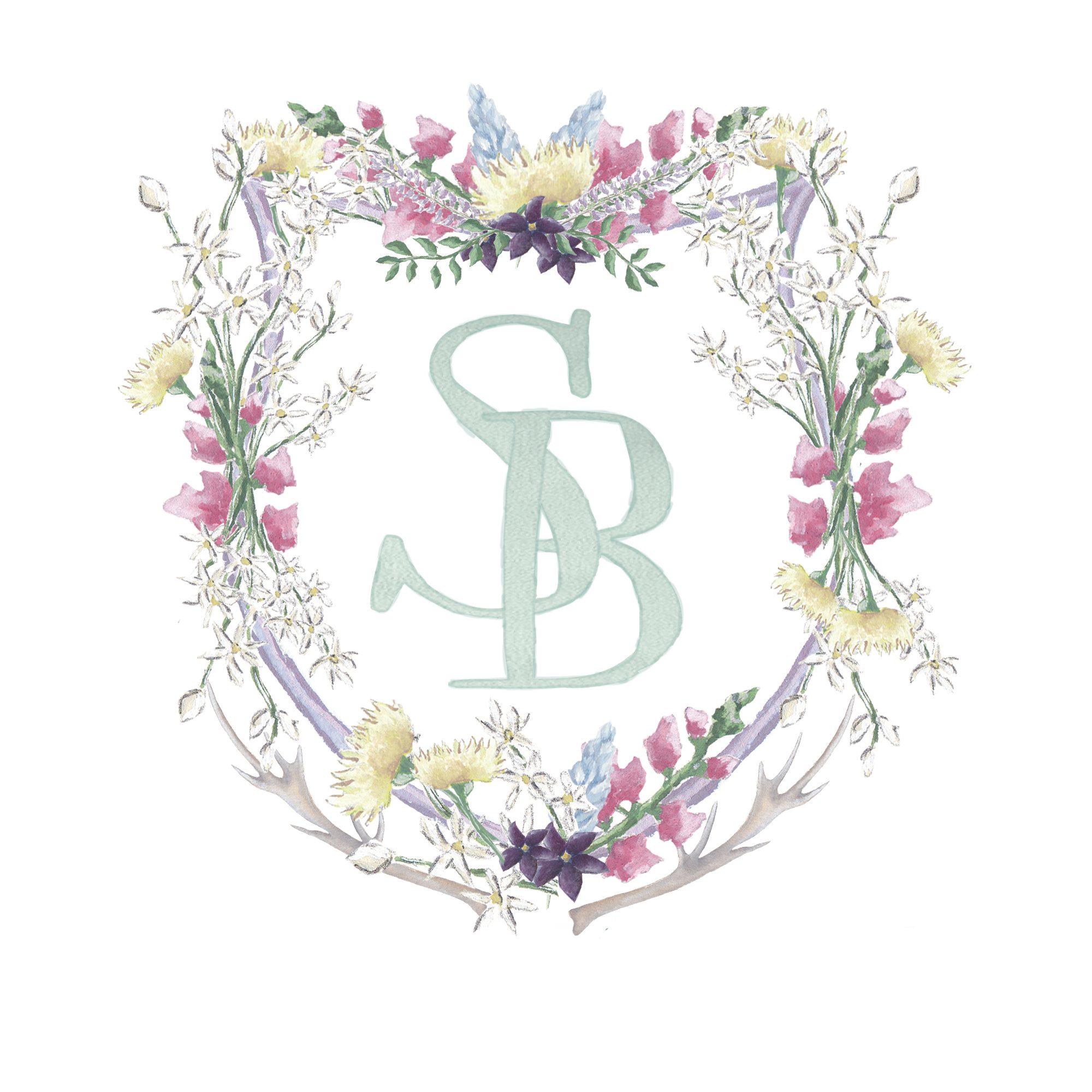 custom watercolor wedding crest, wildflower wedding crest